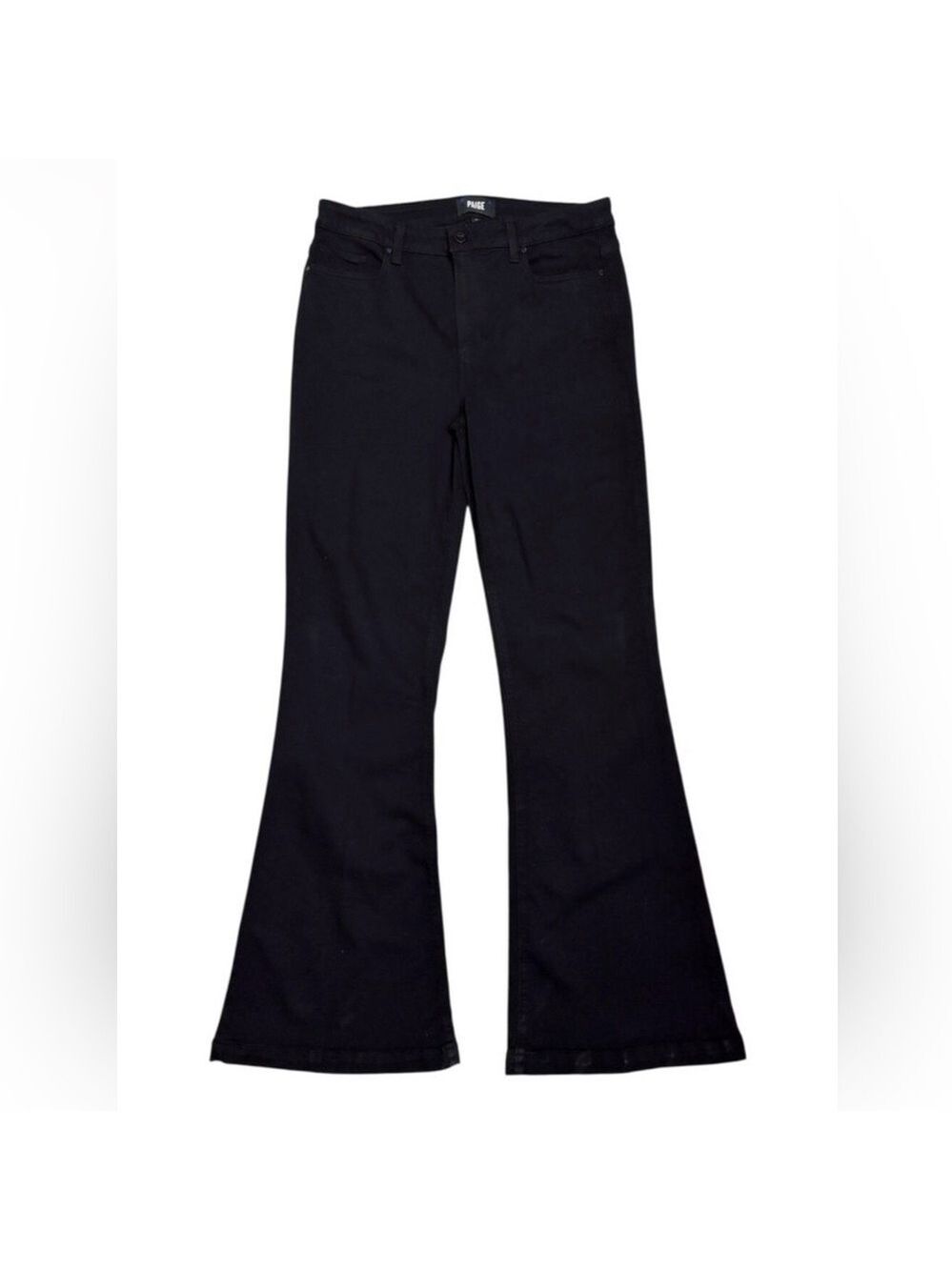 PAIGE Flared GENEVIEVE Black Denim Luxury Designer Pants Jeans Womens 34x36